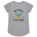 The Truth Is Out There, UFO - Womens Scoop Neck T-Shirt Grey Marle Womens Scoop Neck T-shirt Printed In Australia Sci Fi