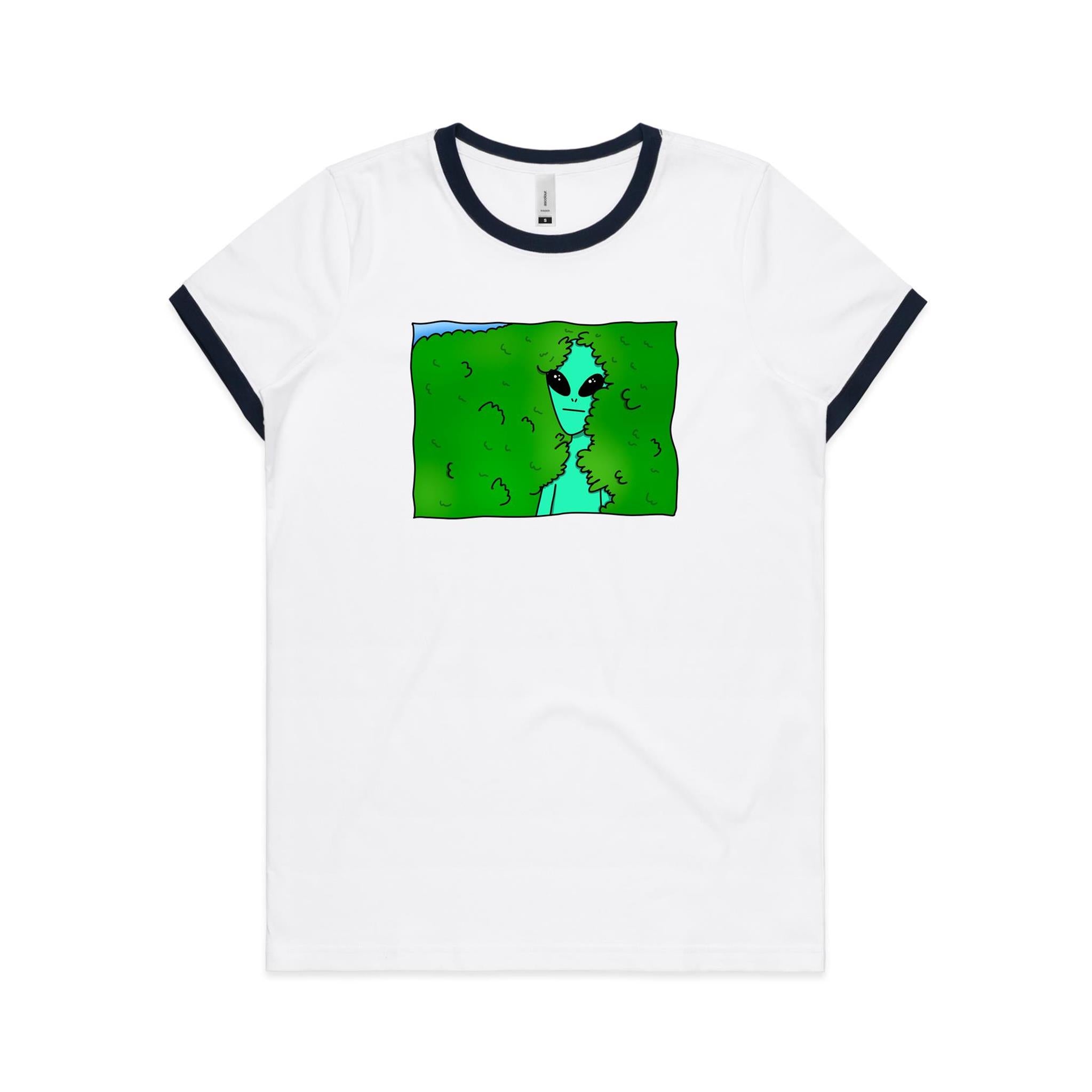 Alien Hedge Meme - Women's Ringer Tee White Navy Womens Ringer T-shirt Printed In Australia Sci Fi