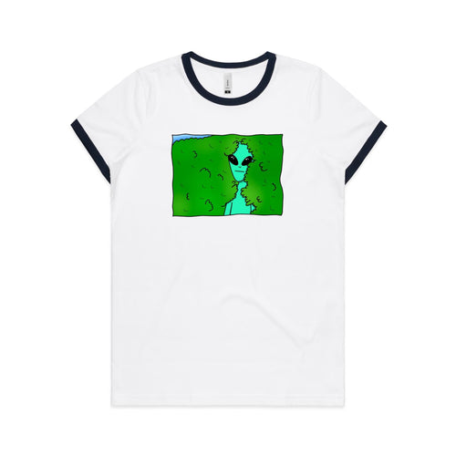 Alien Hedge Meme - Women's Ringer Tee White Navy Womens Ringer T-shirt Printed In Australia Sci Fi