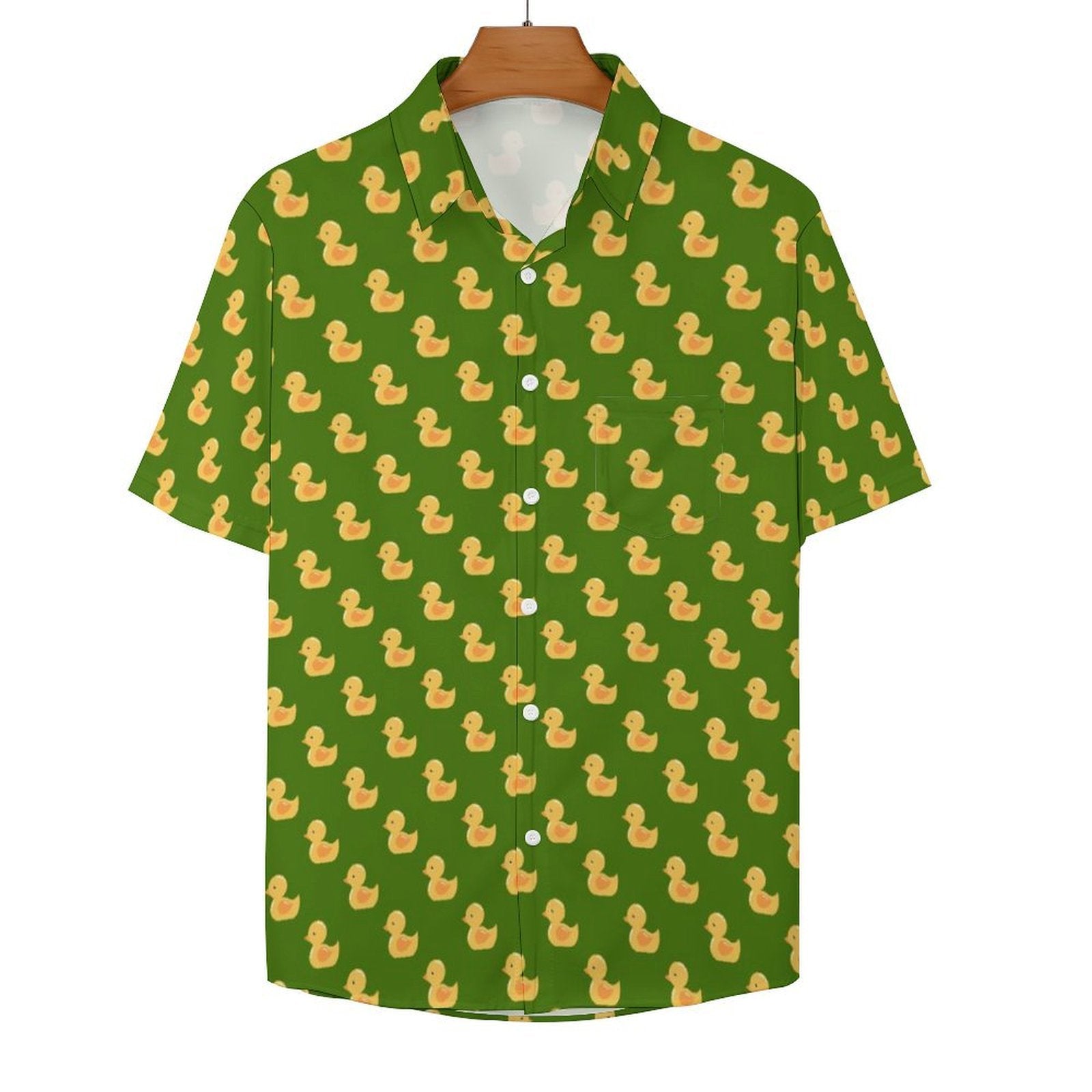Yellow Rubber Ducks On Green Women's Short-Sleeve Button Up Shirt