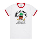 Drummers Plant The Beat - Staple Ringer Tee White Red Ringer T-Shirt Music Printed In Australia