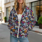 Graphic Flowers On Black Women's Full-Zip Hoodie