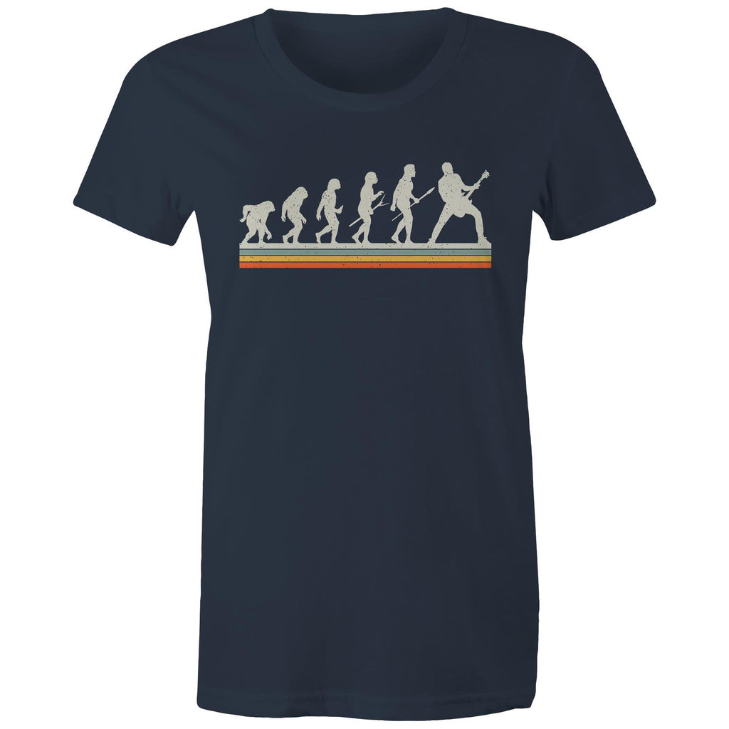Guitar Player Evolution - Womens T-shirt Navy Womens T-shirt Music Printed In Australia