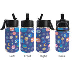 Planets On Blue 12oz Kids Water Bottle with Straw Lid