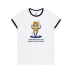 I Remember When I Was Smarter Than My Phone - Women's Ringer Tee White Navy Womens Ringer T-shirt Printed In Australia Retro Tech