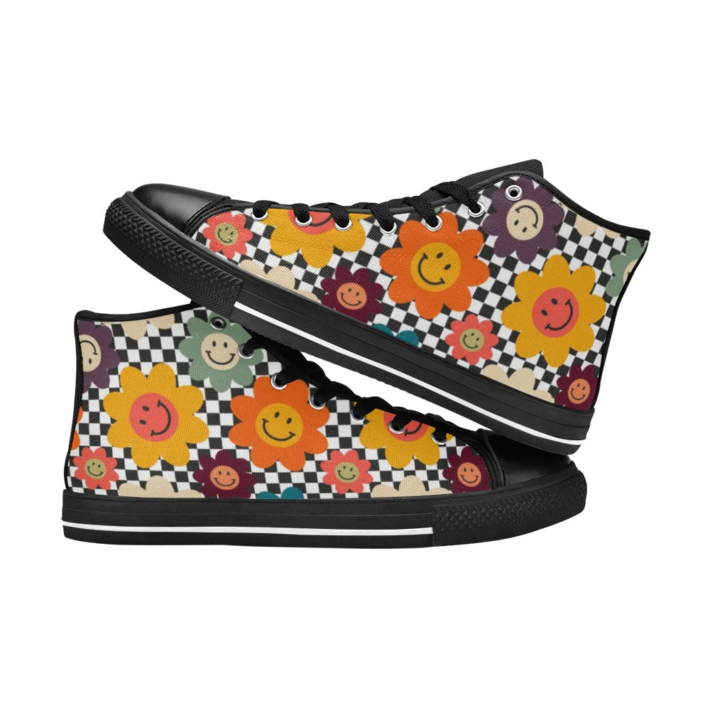 Happy Retro Flowers - Men's High Top Canvas Shoes