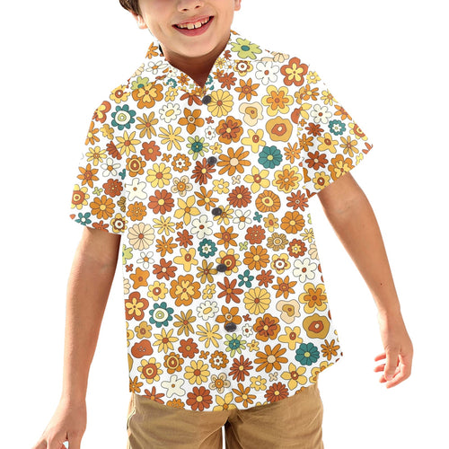 70's Style Floral Junior Kids Hawaiian Shirt 6-7Y Junior Kids Hawaiian Shirt 2-7 Plants Printed Offshore