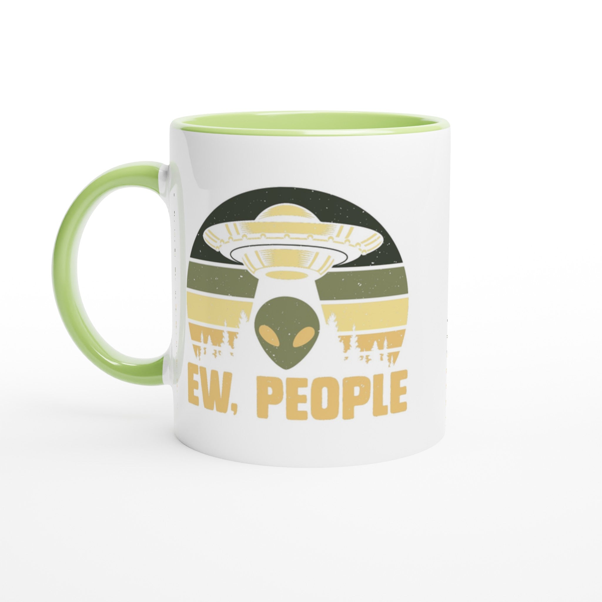 Alien Ew, People - White 11oz Ceramic Mug with Colour Inside Ceramic Green Colour 11oz Mug Globally Fulfilled Sci Fi