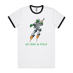 Alien, We Come In Peace - Staple Ringer Tee White Black Ringer T-Shirt Printed In Australia Sci Fi