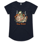 Stay Weird, Guitar Playing Frog On A Snail Women's AS Colour Scoop Neck T-Shirt Navy Womens Scoop Neck T-shirt animal Music Printed In Australia