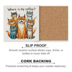 Where Is My Coffee, Cats - Ceramic Coasters (Square) Ceramic Coasters animal Coffee Printed Offshore