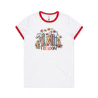 Freedom, Reading Books - Women's Ringer Tee White Red Womens Ringer T-shirt Printed In Australia Reading