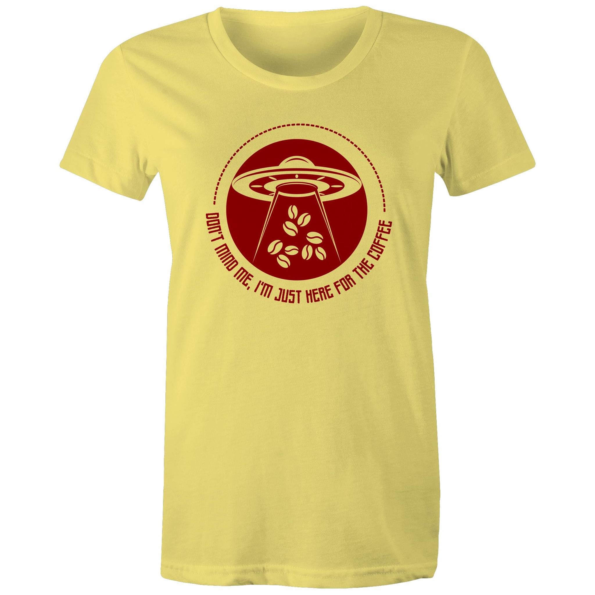 I'm Just Here For The Coffee, UFO - Womens T-shirt Yellow Womens T-shirt Coffee Printed In Australia Sci Fi