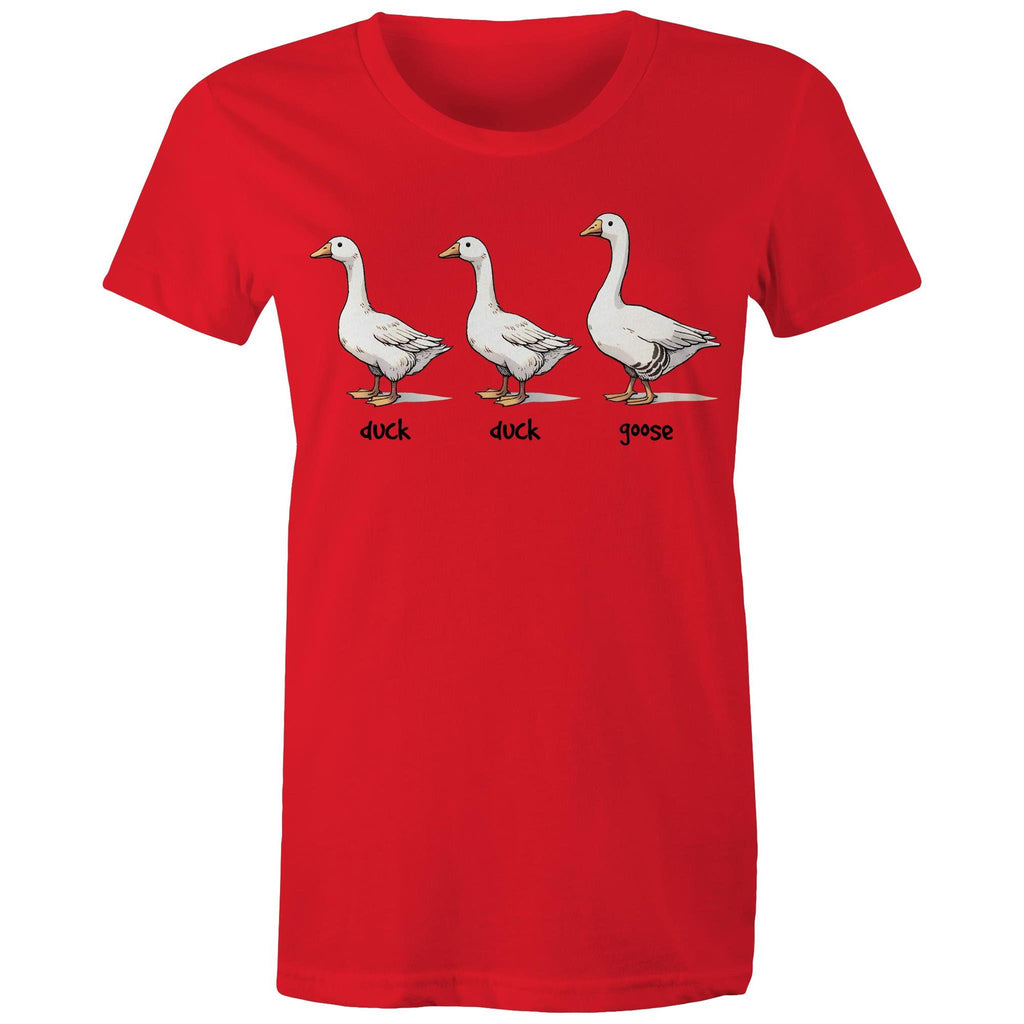 Duck Duck Goose - Womens T-shirt Red Womens T-shirt animal Games Printed In Australia