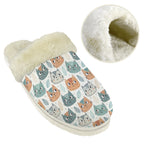 Cute Cat Faces Women's Fur Trim Thick-Sole Indoor Slippers Women's Fur Trimmed Slippers animal Printed Offshore