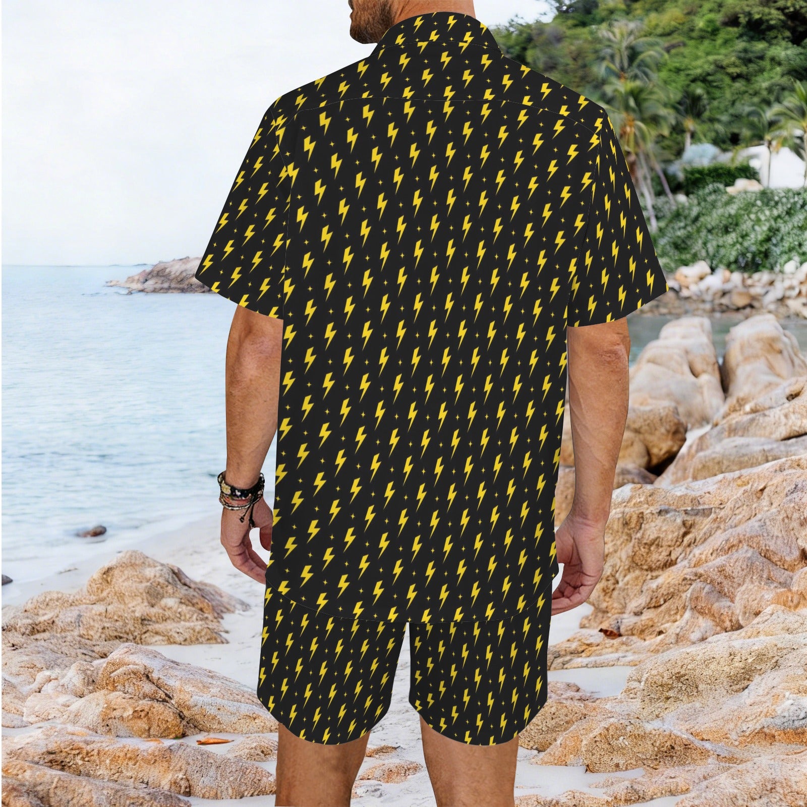Yellow Lightning - Men's Hawaiian Shirt & Shorts Set