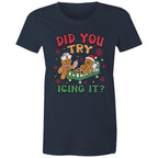 Funny Gingerbread, Did You Try Icing It - Womens T-shirt Navy Womens Christmas T-shirt Christmas Printed In Australia