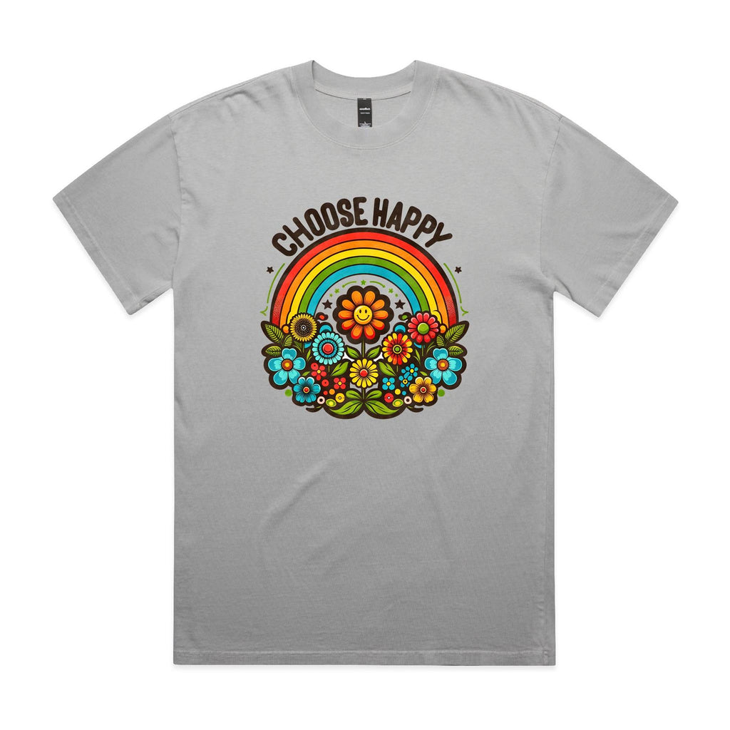 Choose Happy AS Colour Heavy Faded Tee Unisex Faded storm Heavy Faded T-shirt Positivity Printed In Australia