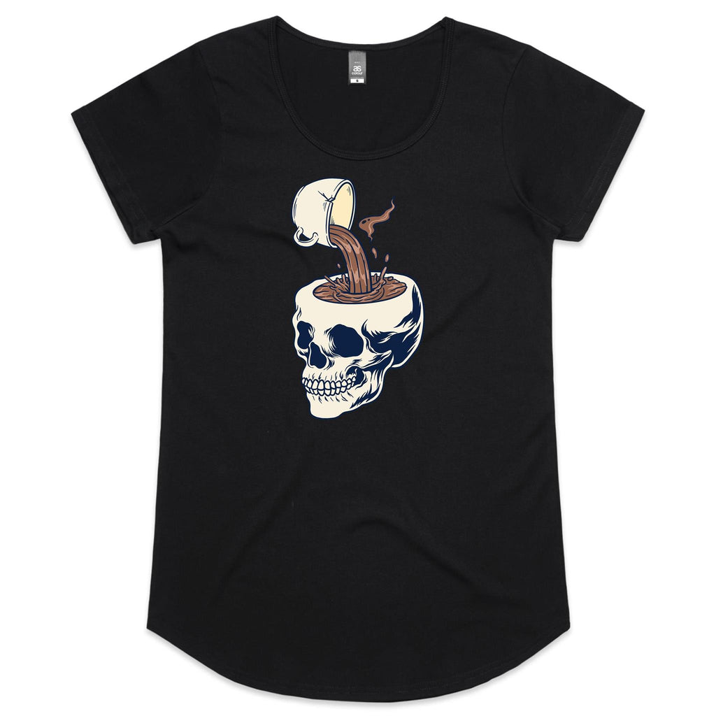 Coffee Skull - Womens Scoop Neck T-Shirt Black Womens Scoop Neck T-shirt Coffee Printed In Australia