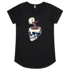 Coffee Skull - Womens Scoop Neck T-Shirt Black Womens Scoop Neck T-shirt Coffee Printed In Australia