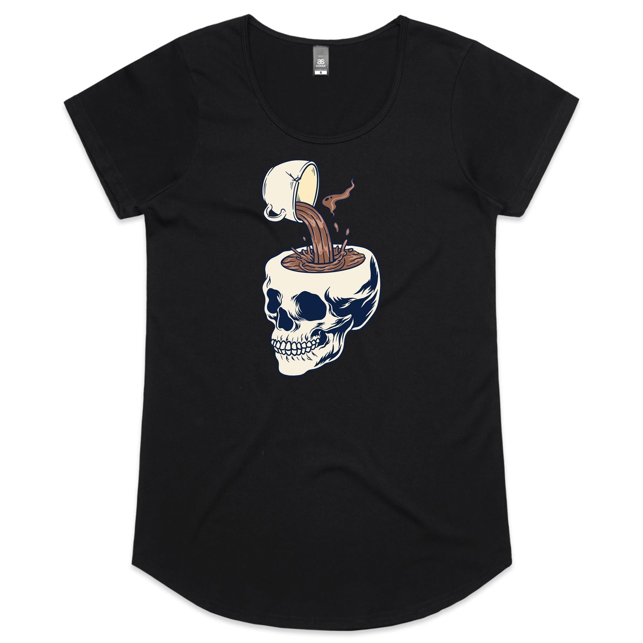 Coffee Skull - Womens Scoop Neck T-Shirt Black Womens Scoop Neck T-shirt Coffee Printed In Australia