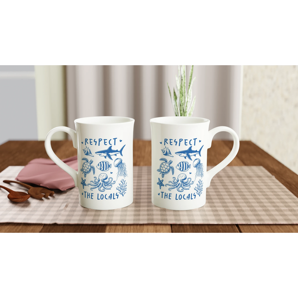 Respect The Locals, Sea Life - White 10oz Porcelain Slim Mug Porcelain Mug animal Globally Fulfilled Ocean