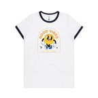 Good Vibes All Day Long - Women's Ringer Tee White Navy Womens Ringer T-shirt Positivity Printed In Australia
