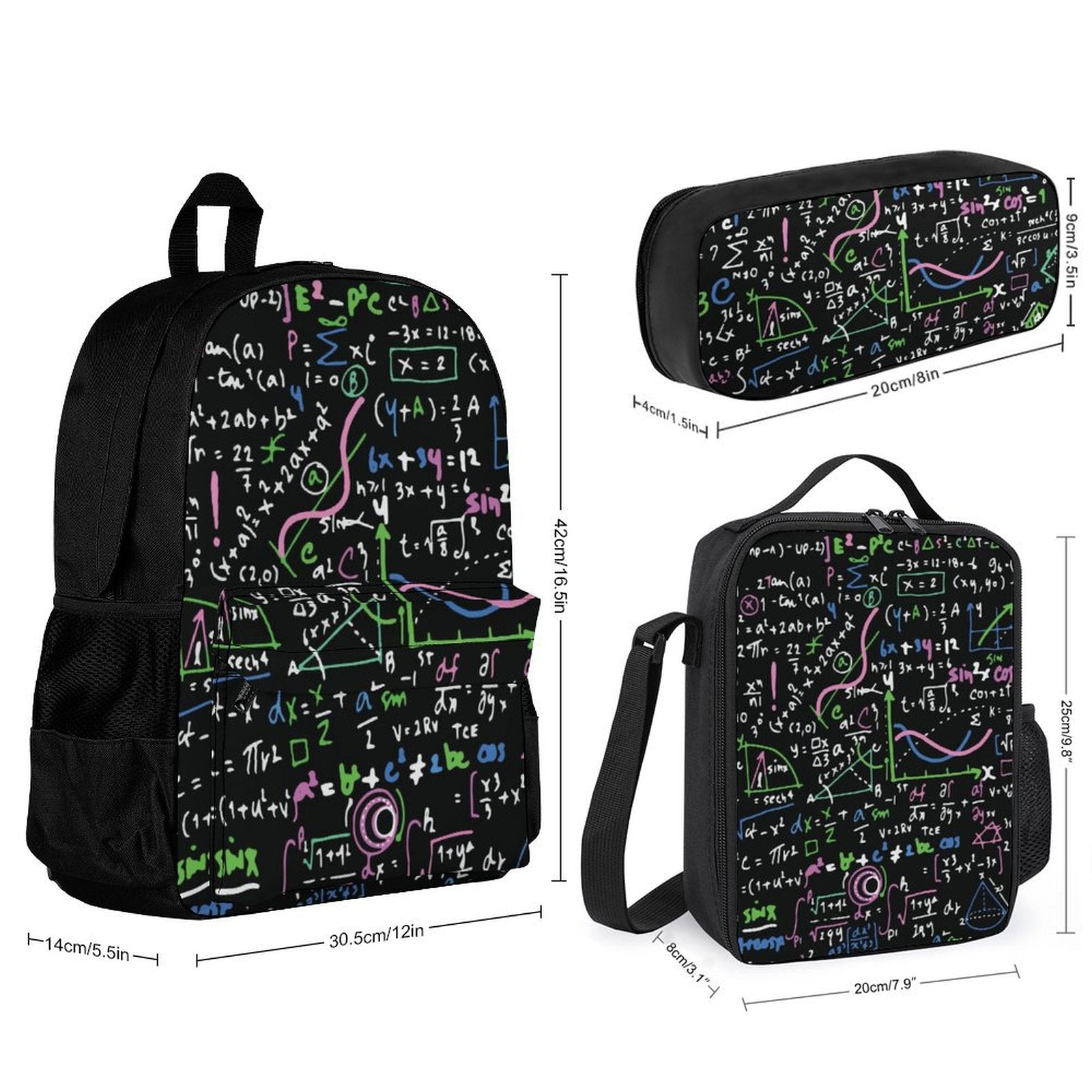Pink And Green Equations - Three Piece Backpack Set