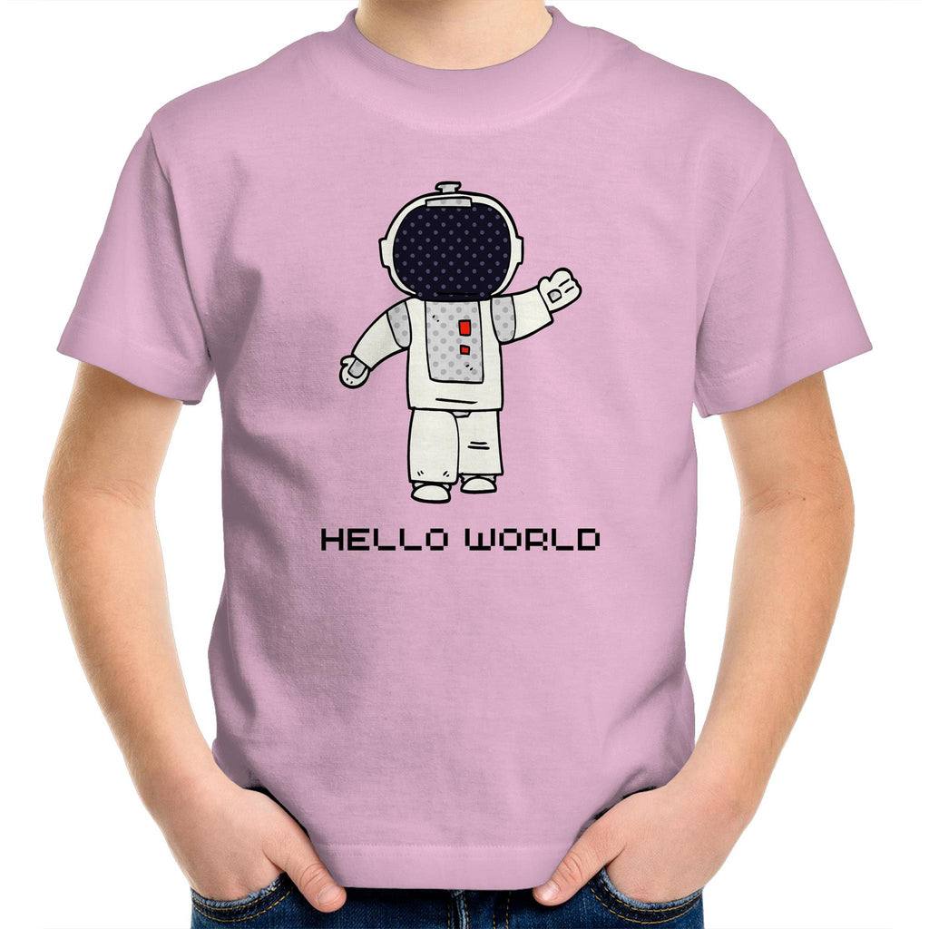 Astronaut, Hello World - Kids Youth T-Shirt Pink Kids Youth T-shirt Printed In Australia Space