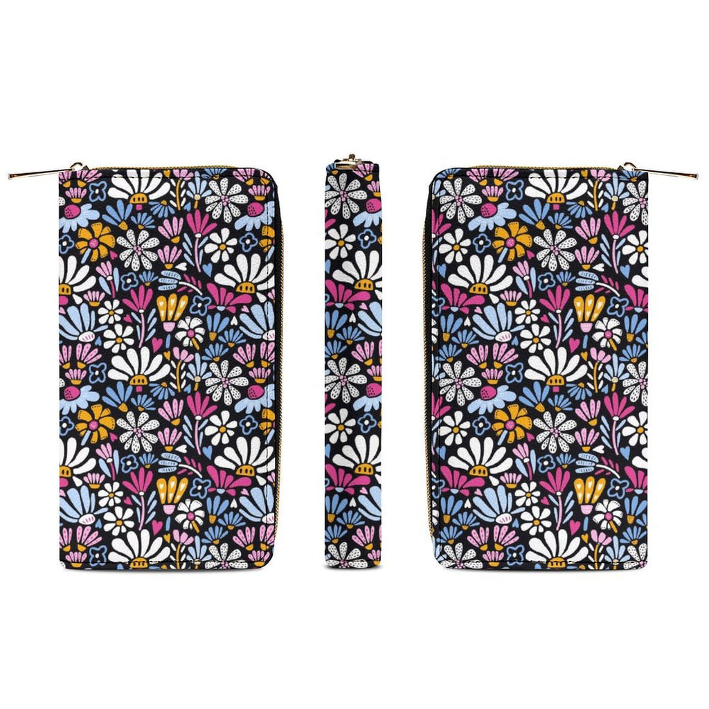 Graphic Flowers On Black - PU Leather Wallet