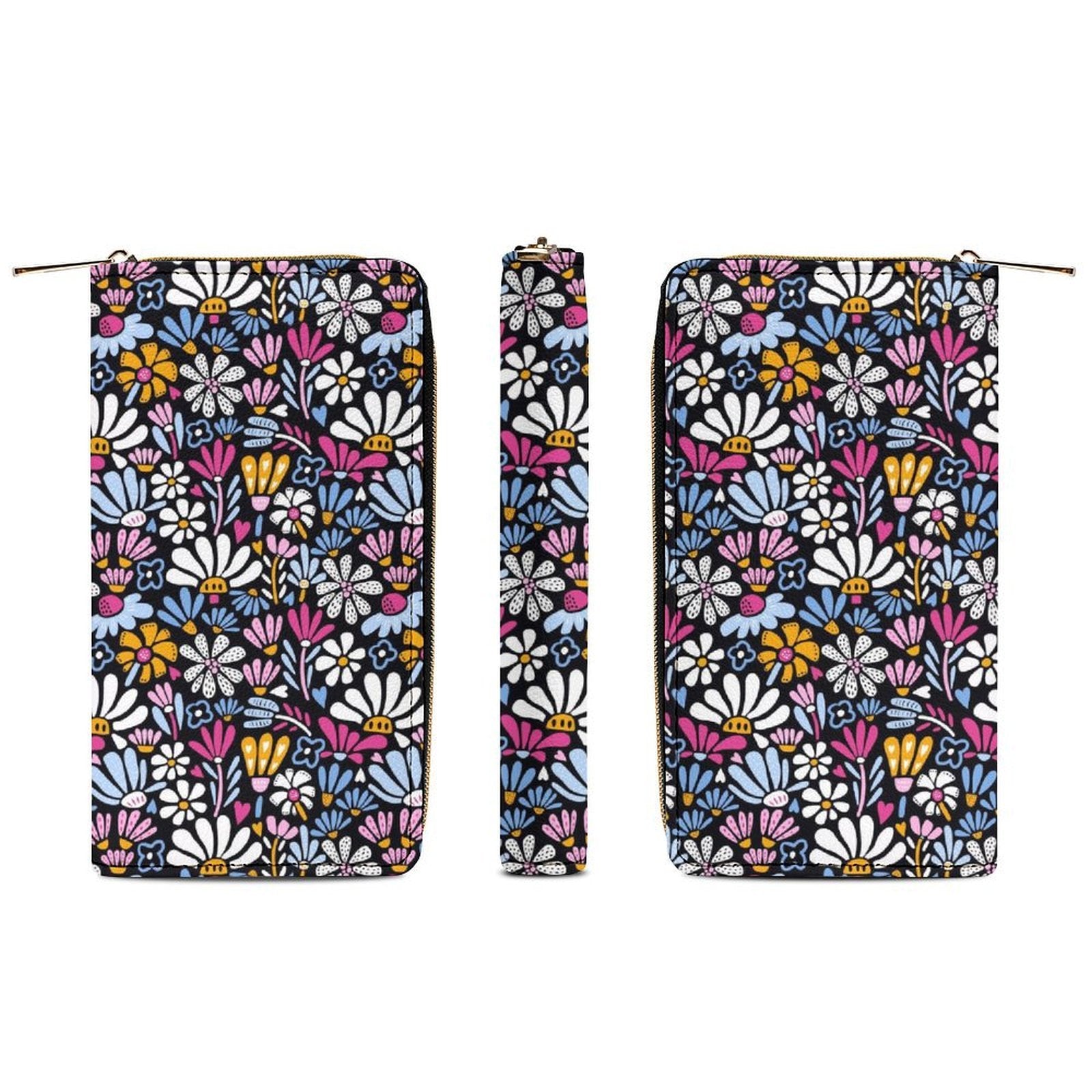 Graphic Flowers On Black - PU Leather Wallet