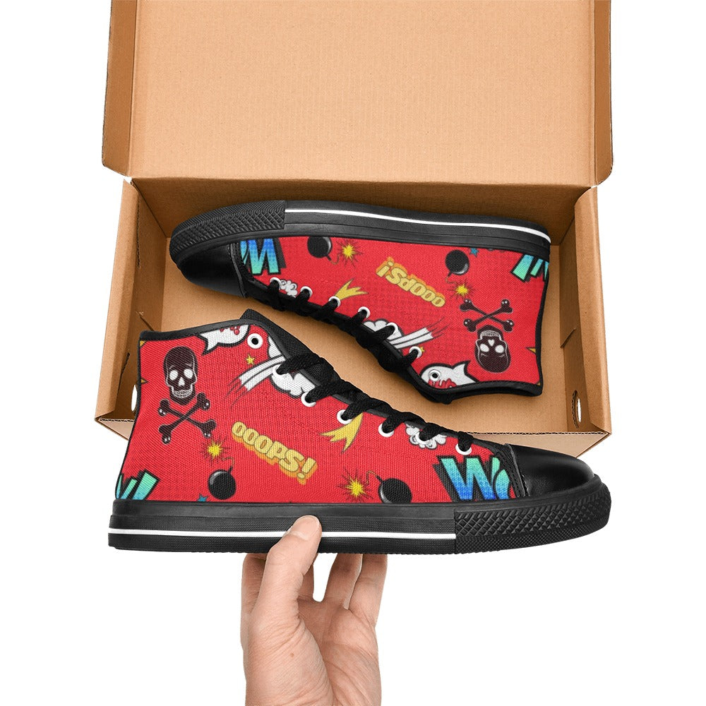 Comic Book Red - Women's High Top Canvas Shoes