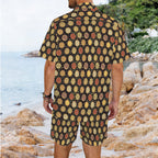 Round Pizzas On Black Men's Hawaiian Shirt & Shorts Set Men's Hawaiian Shirt & Shorts Set Food Printed Offshore