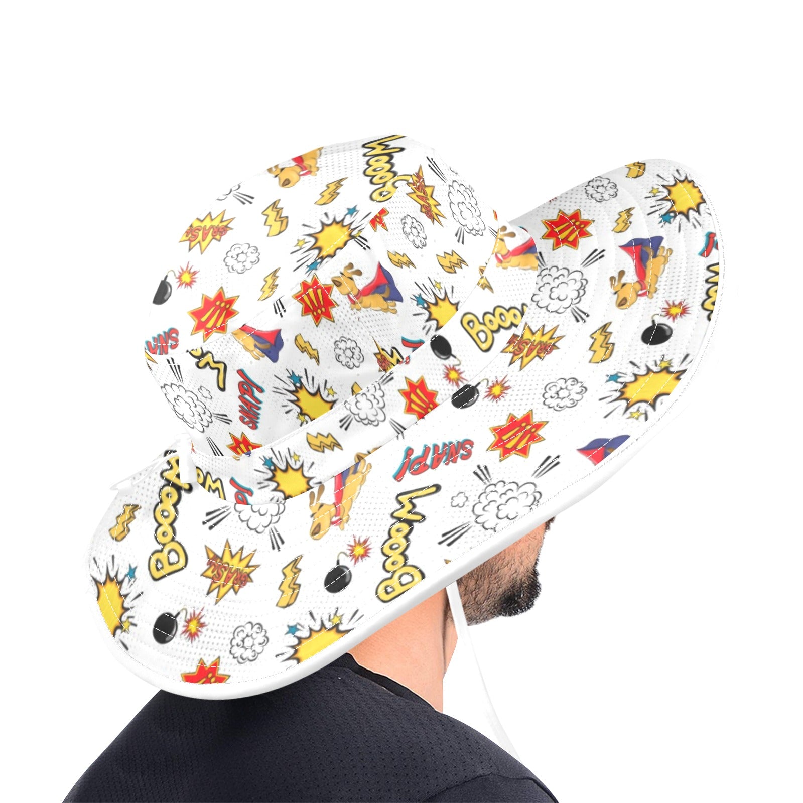 Super Dog Wide Brim Bucket Hat Wide Brim Bucket Hat animal comic Printed Offshore