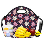 Pink Daisy Neoprene Lunch Bag/Large (Model 1669) Neoprene Lunch Bag Plants Printed Offshore