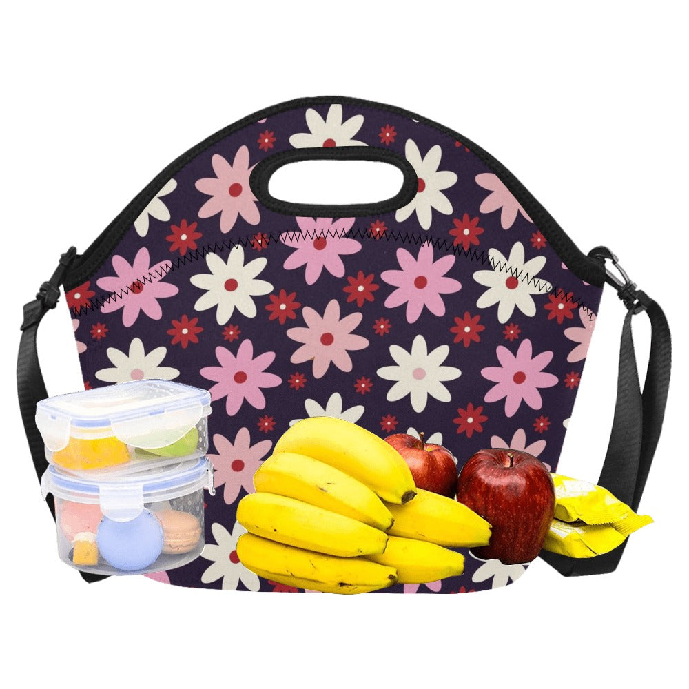 Pink Daisy Neoprene Lunch Bag/Large (Model 1669) Neoprene Lunch Bag Plants Printed Offshore