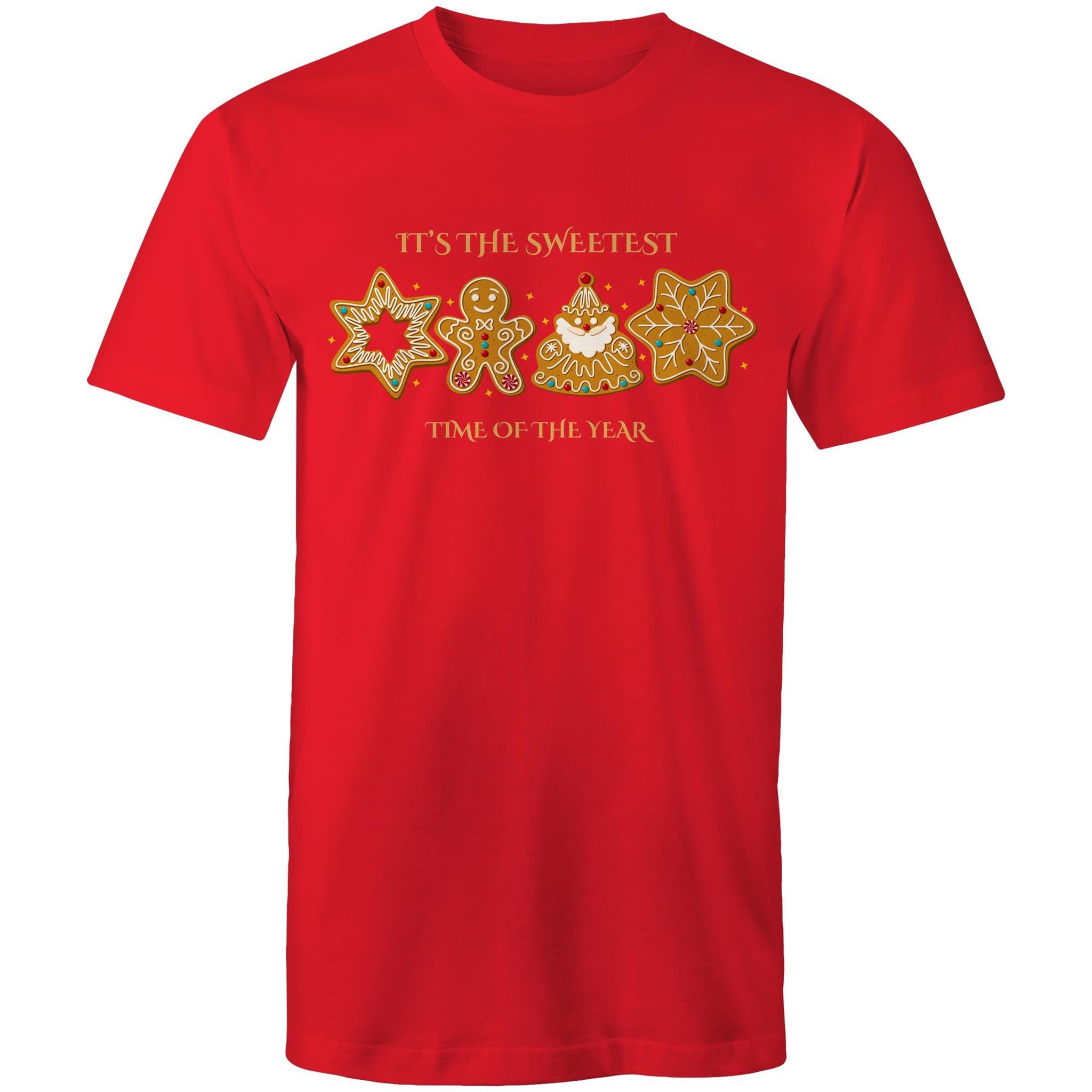 Gingerbread, It's The Sweetest Time Of The Year, Christmas - Mens T-Shirt Red Mens Christmas T-shirt Christmas Printed In Australia
