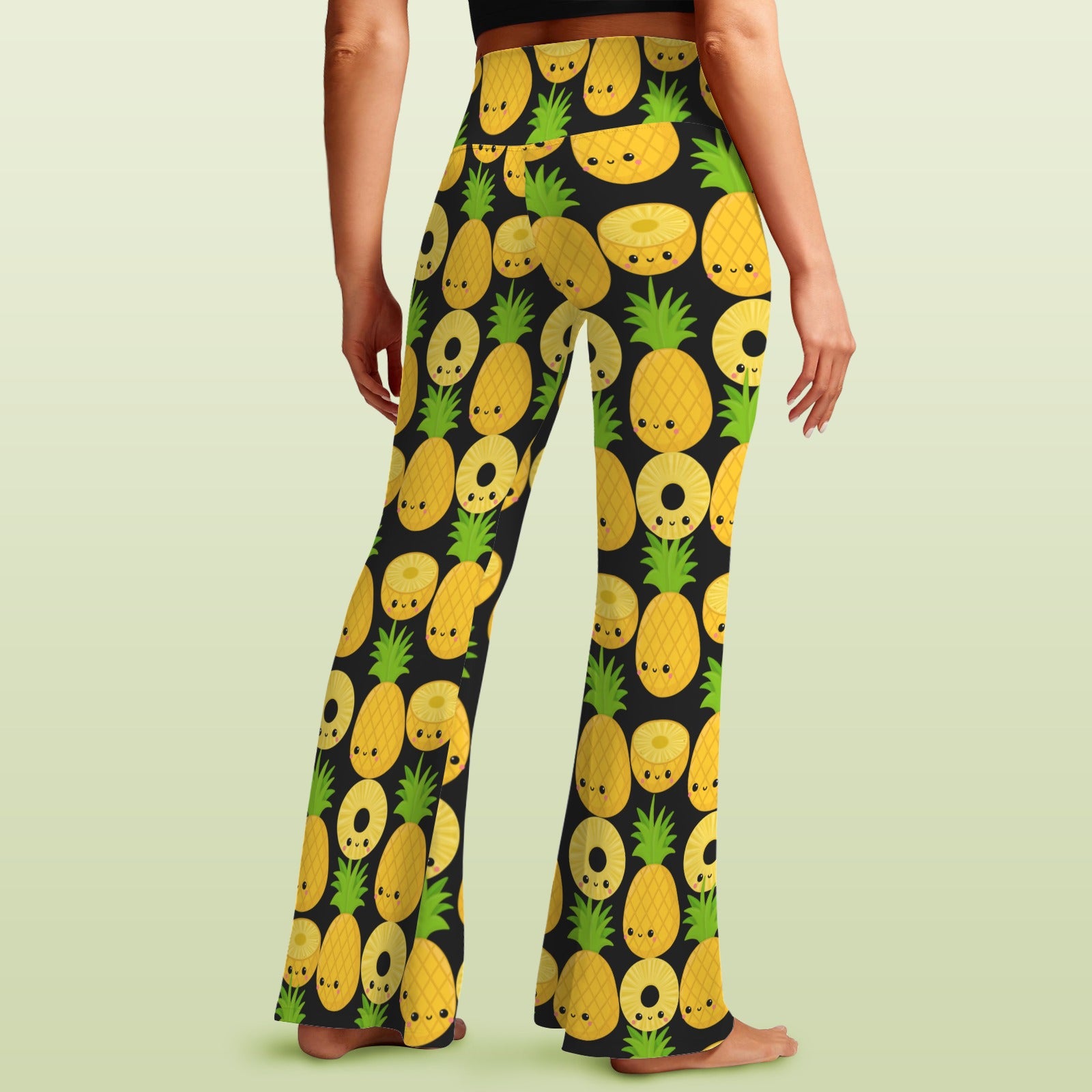 Happy Pineapples High Waist Crossover Tummy Control Flare Leggings High Waist Flare Leggings Food Printed Offshore