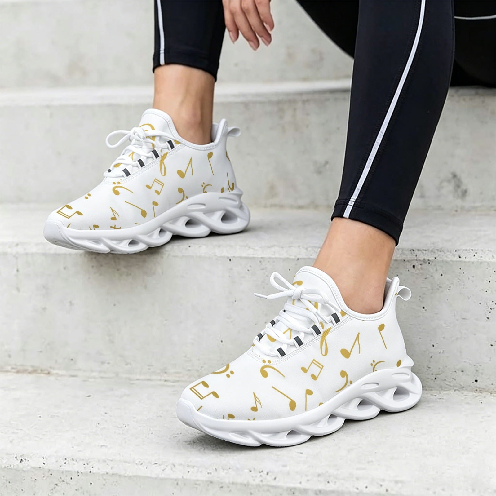 Golden Music Notes Women's Twisted Sole Sneakers
