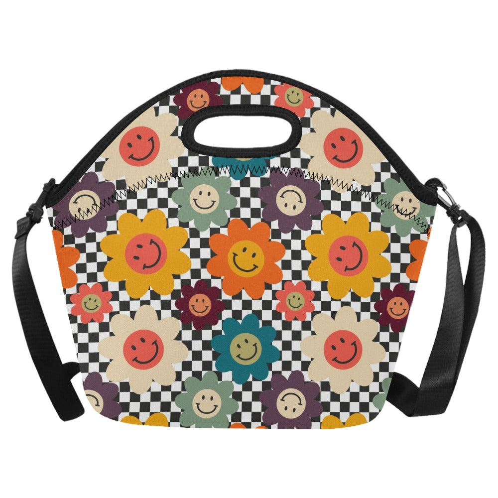 Happy Retro Flowers - Neoprene Lunch Bag One Size Neoprene Lunch Bag Printed Offshore