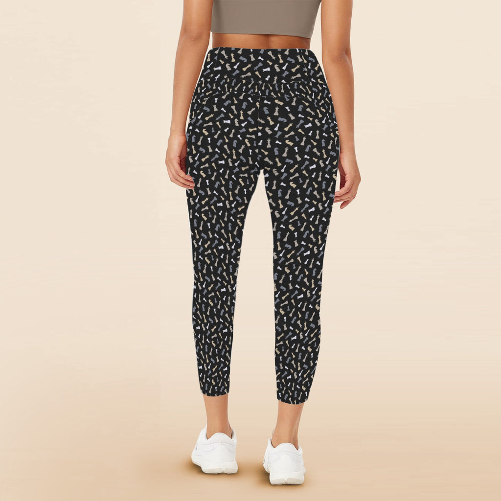 Chess Pattern Women's High Waist Pockets Yoga Leggings Women's High Waist Pockets Yoga Leggings Chess Games Printed Offshore