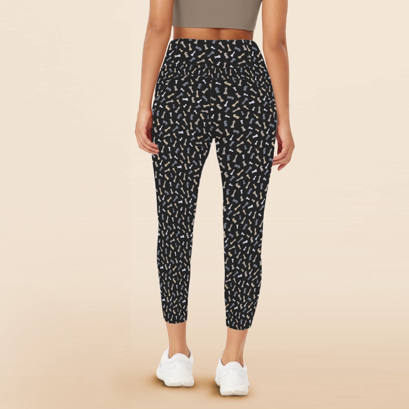 Chess Pattern Women's High Waist Pockets Yoga Leggings Women's High Waist Pockets Yoga Leggings Chess Games Printed Offshore