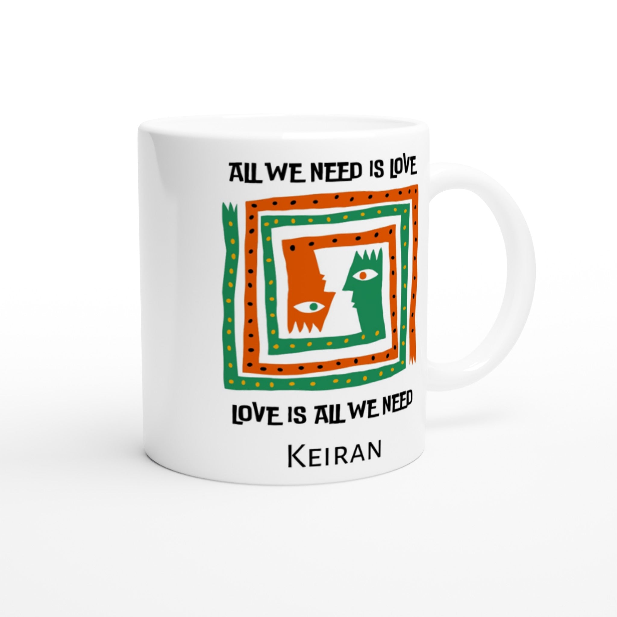 Personalise - All We Need Is Love - White 11oz Ceramic Mug Personalised 11oz Mug customise Globally Fulfilled Music personalise