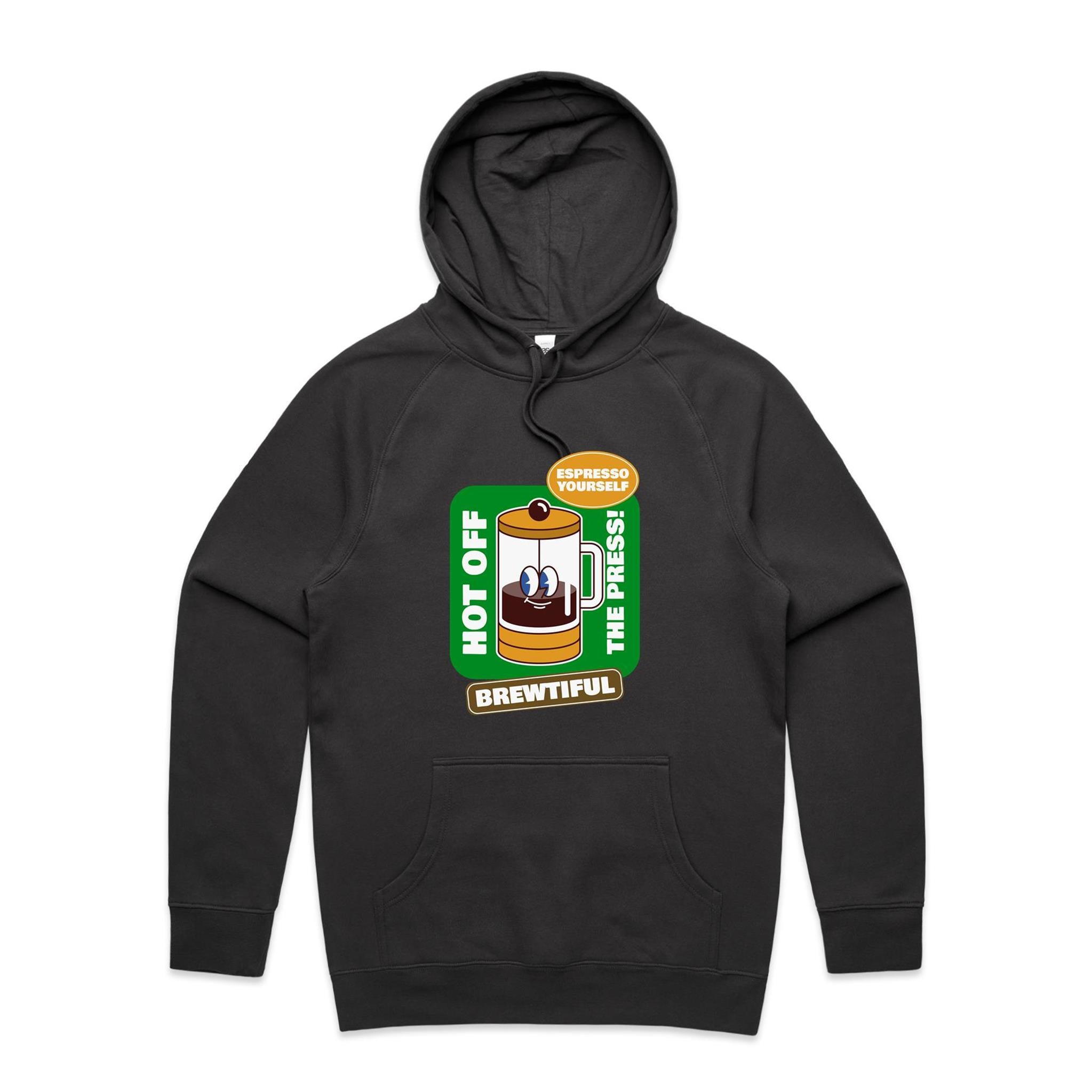 Brewtiful, Coffee Press - Mens Hoodie Coal Mens Hoodie Coffee Printed In Australia