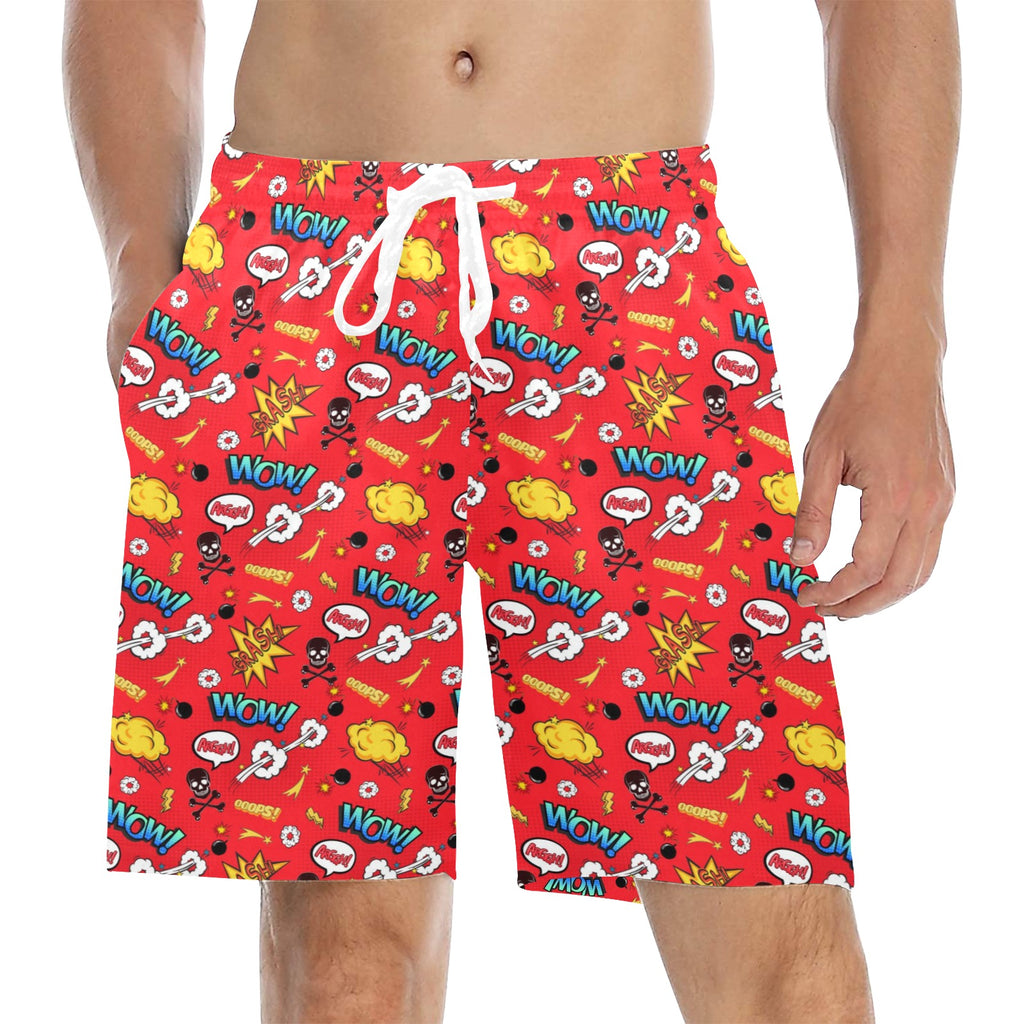 Comic Book Red Men's Mid-Length Beach Shorts 5XL Men's Mid-Length Beach Shorts comic Printed Offshore