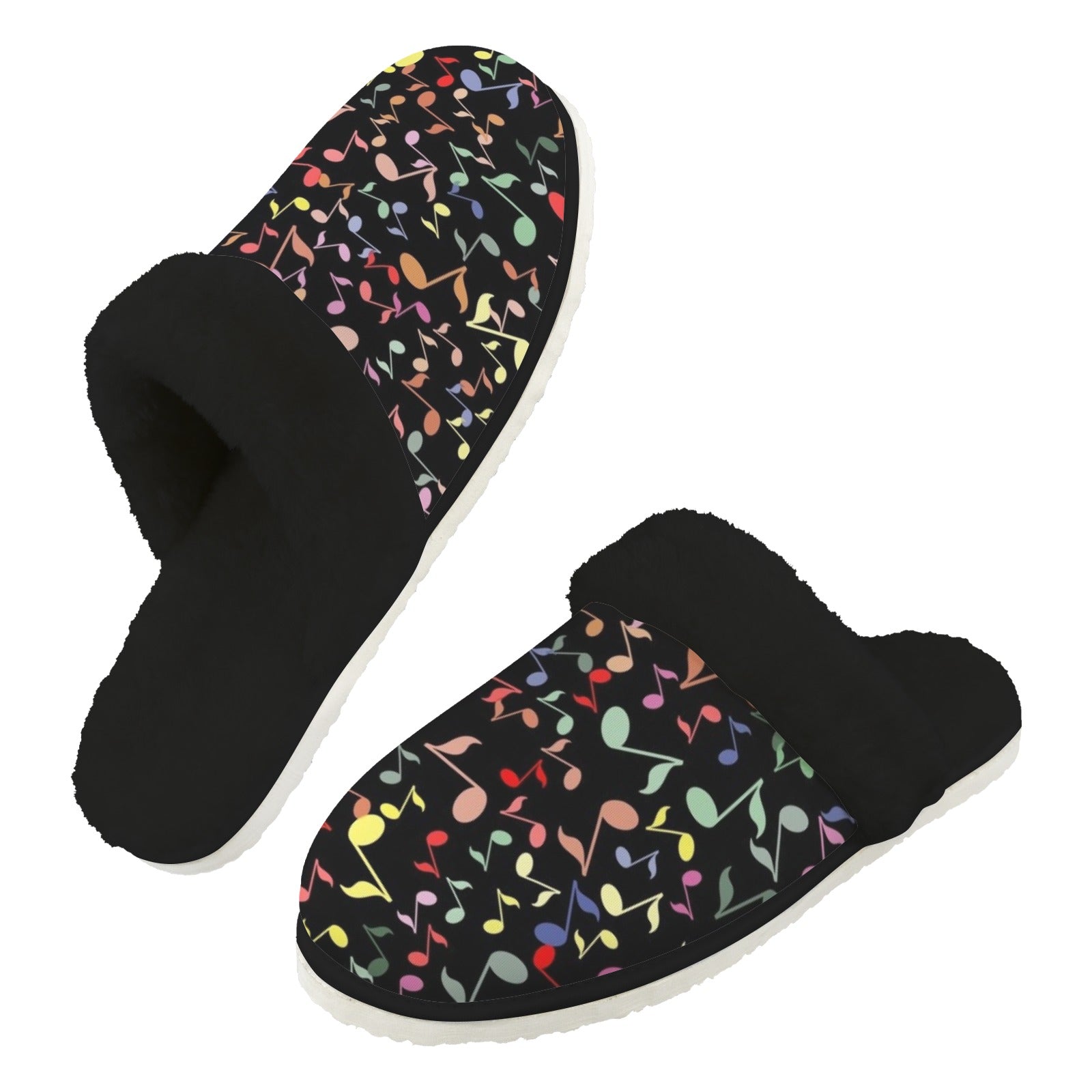 Quavers, Music Notes Men's Fur Trim Thick-Sole Indoor Slippers 2XL Men's Fur Trimmed Slippers Music Printed Offshore