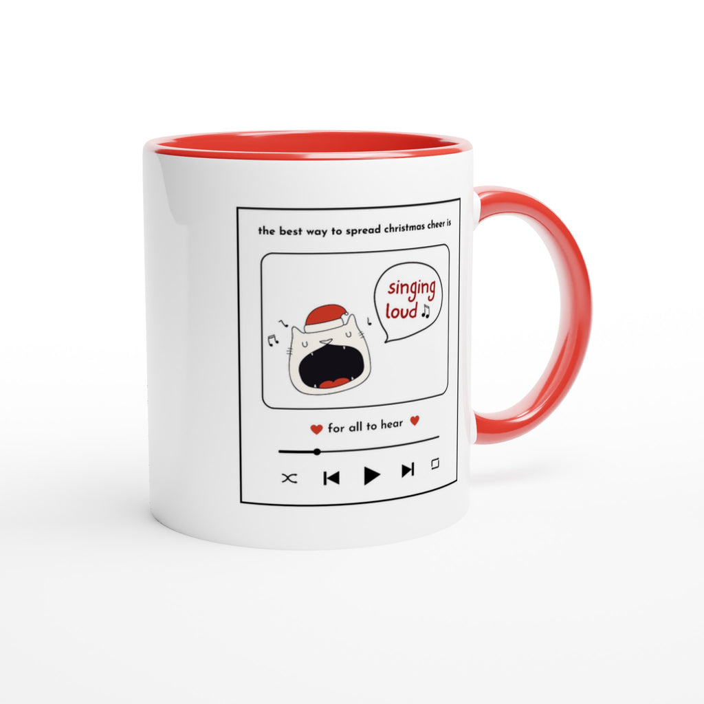 White 11oz Ceramic Mug with Colour Inside Christmas Colour Mug Christmas Globally Fulfilled