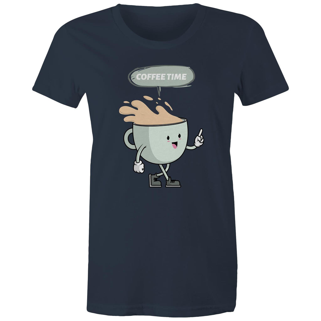 Coffee Time - Womens T-shirt Navy Womens T-shirt Coffee Printed In Australia