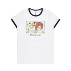 Life's Got Me In A Spin, Cassette Tape, Sloth - Women's Ringer Tee White Navy Womens Ringer T-shirt animal Music Printed In Australia