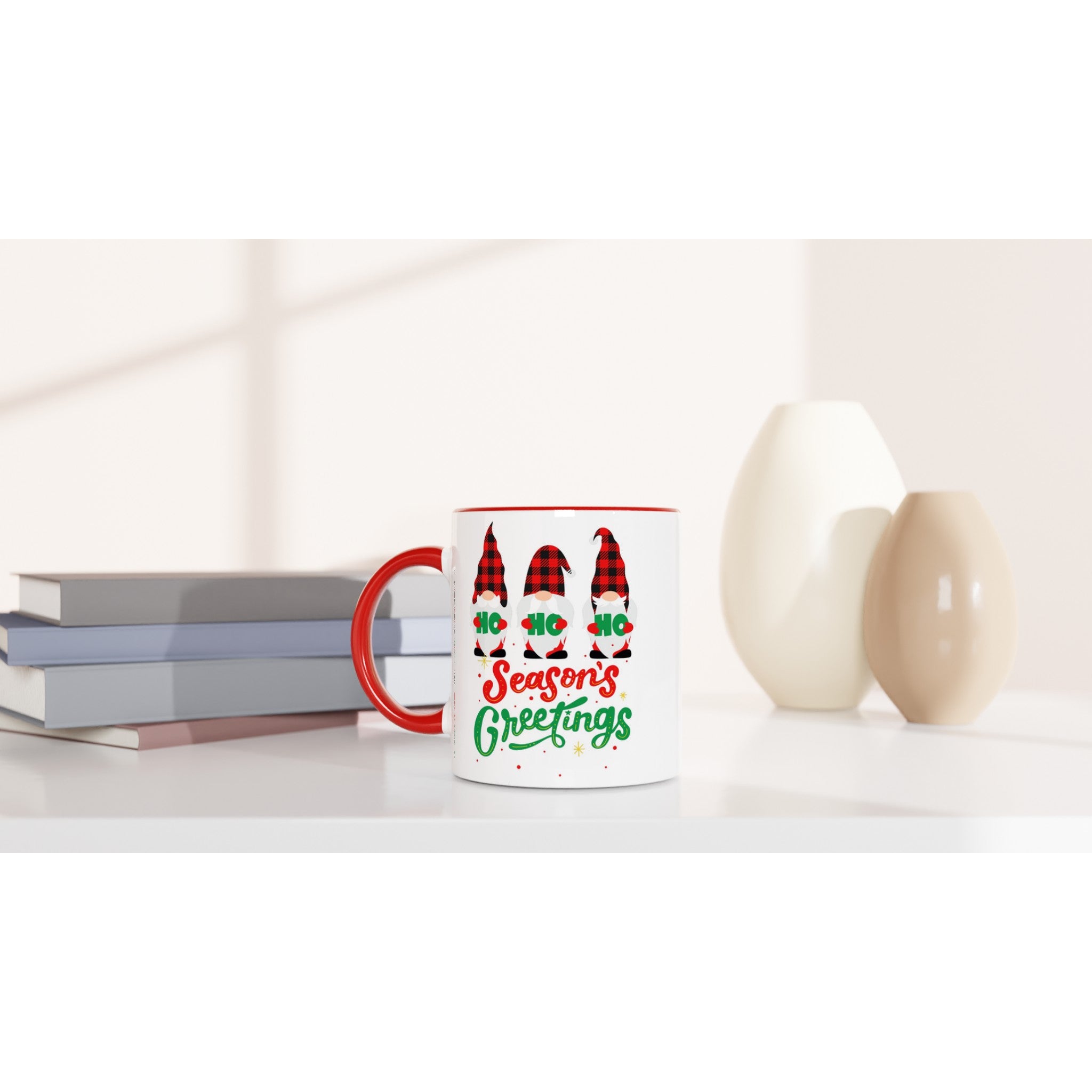 Christmas Gnome, Season's Greetings - White 11oz Ceramic Mug with Colour Inside Christmas Colour Mug Christmas Globally Fulfilled